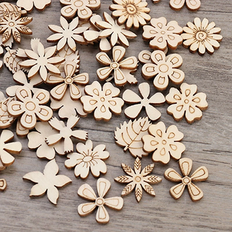 

50Pcs Home Decor Hanging Ornament Accessory Painting Scrapbooking Craft Wooden DIY Plant Flower Shape Ornament