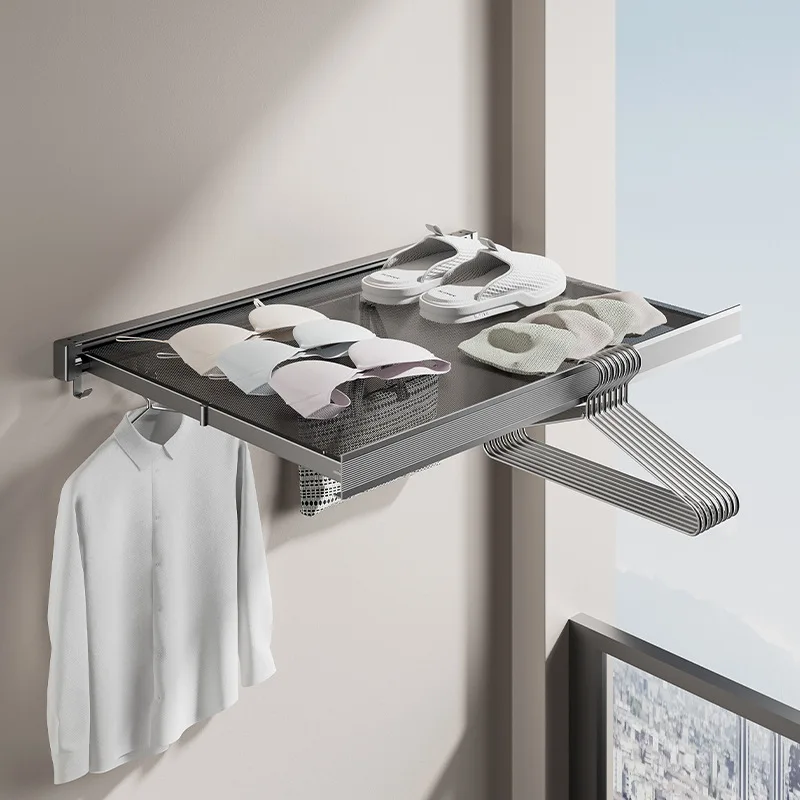 

Retractable Wall-Mounted Drying Rack for Laundry Clothes, Hanging with Hook and Drying Net, Anti-rust Rack, Drying Organizer