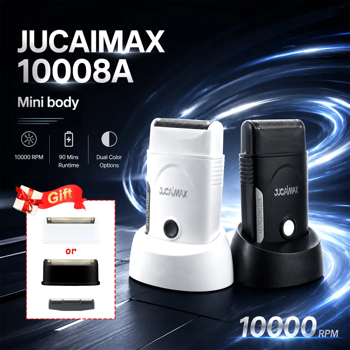 Фото Электробритва JUCAI JC-10008A для мужчин, миниатюрная, беспроводная, с док-станцией, 10000 об/мин, профессиональный триммер для бороды №1