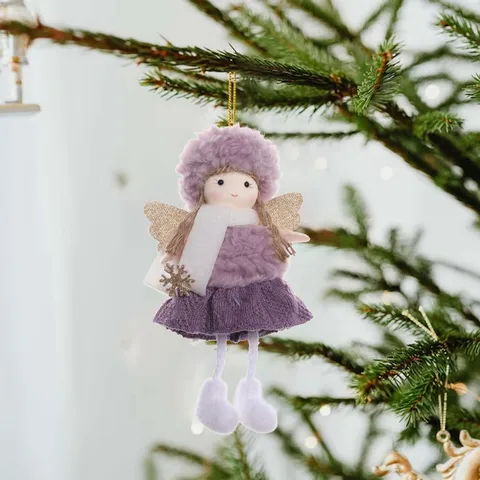 Ткань из химического волокна, Рождественская Милая фиолетовая плюшевая шляпа, подвеска в виде ангела для девочки, рождественские украшения, новый год 2024, новые подарки