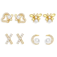 crystal pearl geometric heart butterfly korean earrings for women summer new stud earrings fashion jewelry accessories wholesale