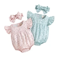baby girl romper floral print short sleeve girls jumpsuits bow headband newborn infant toddler cloth sets