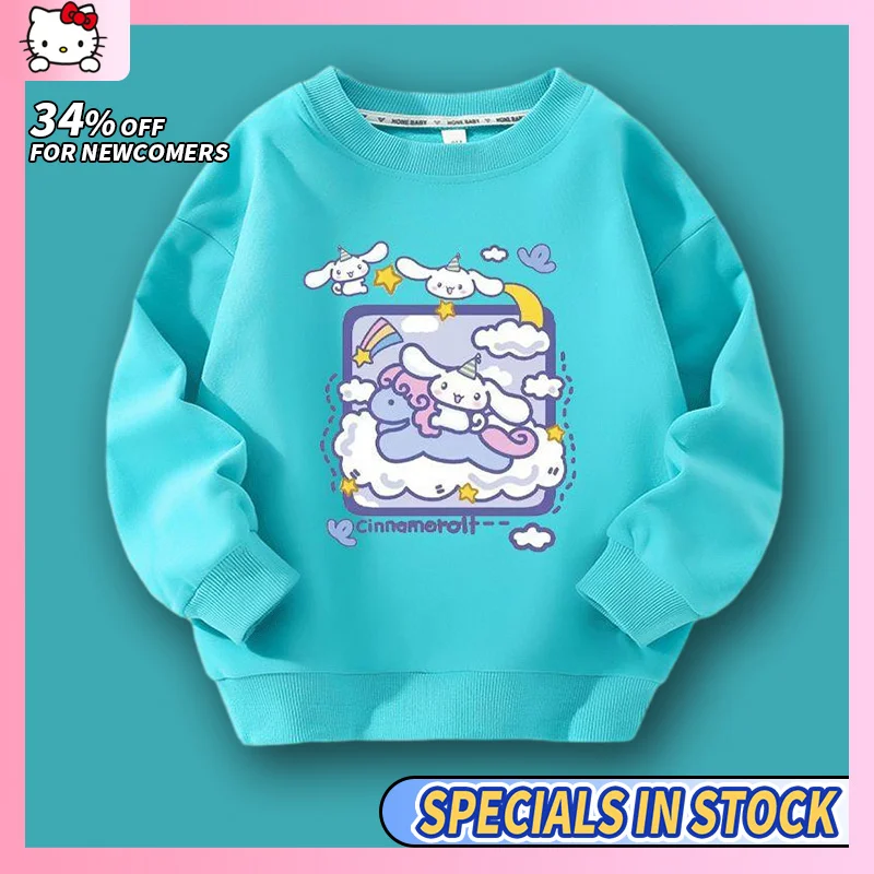 

Толстовка Sanrio Cinnamoroll, модная толстовка с капюшоном из хлопка с мультяшным рисунком для девочек, повседневная трикотажная толстовка с длинным рукавом, куртка
