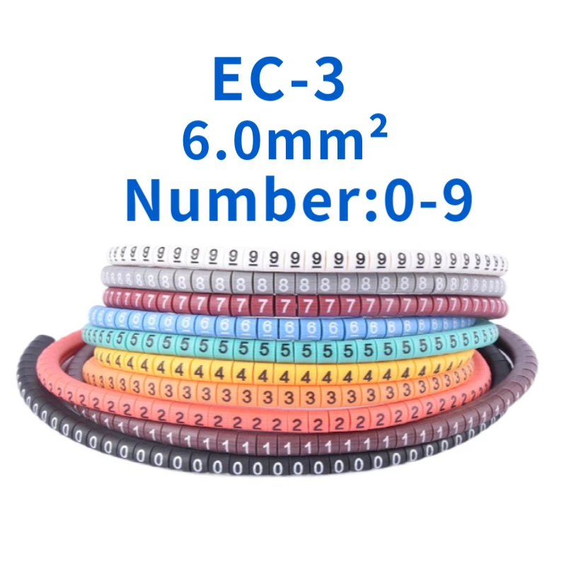 

500PCS EC-3 Cable Wire Marker 0 to 9 For Cable Size 6.0 sqmm Colored number tube Cable Markers label marking