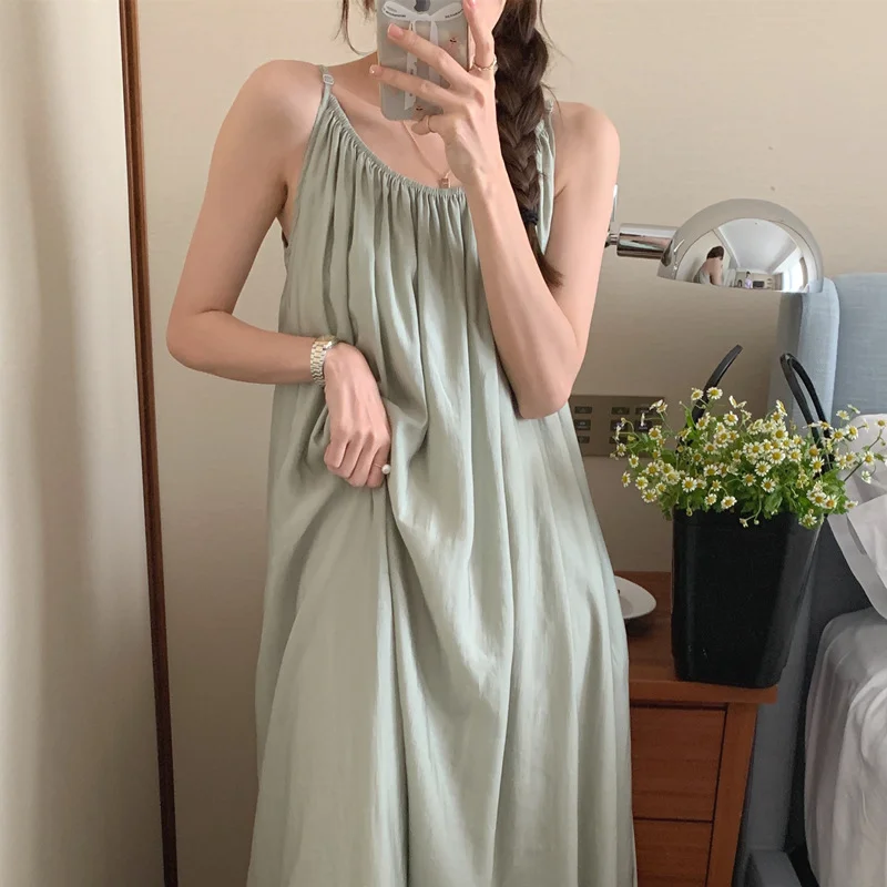 

New Fashion Women's Dress 2023 Vintage Loose Fitting Ruffled Suspender Dress with Open Back Casual Dress for Women