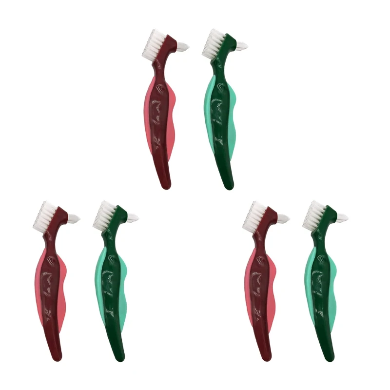 

6 Pcs Premium Hard Denture Brush Toothbrush, Cleaning Brush, Multi-Layered Bristles &Portable Denture Double Sided Brush