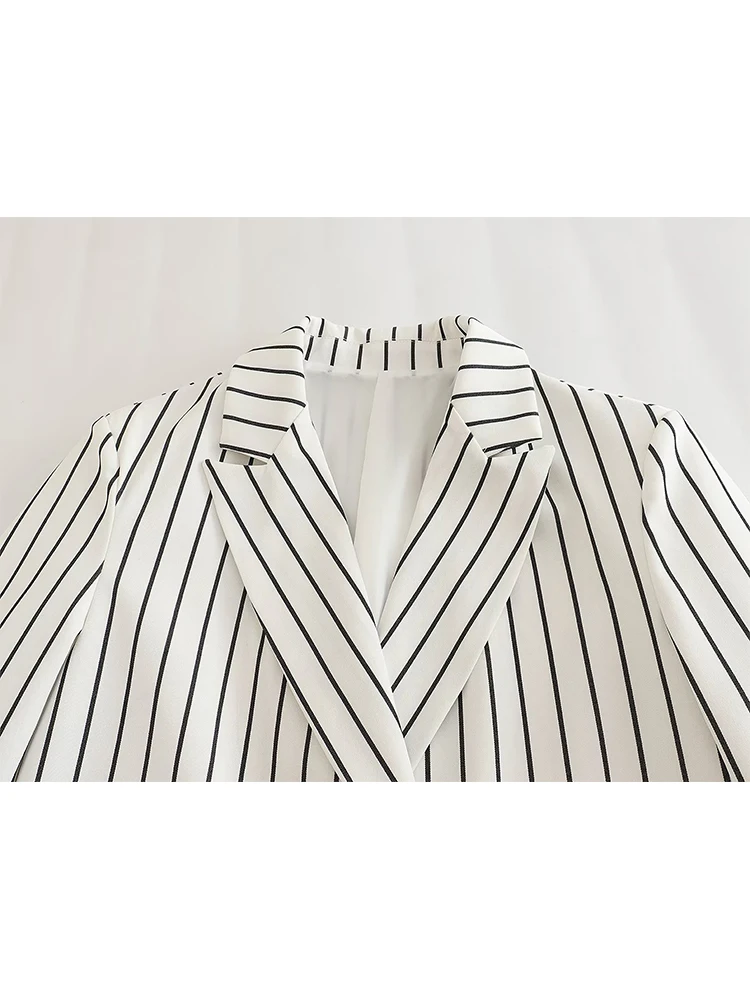 GJXSDNX Fashion Striped Blazer Suits For Women 2023 Spring Causal Pockets Office Lady Coat Zipper High Waist Straight Pants