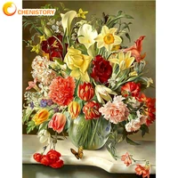 chenistory frame diy oil painting by number kit flower wall art canvas painting acrylic coloring by numbers home decor handpaint