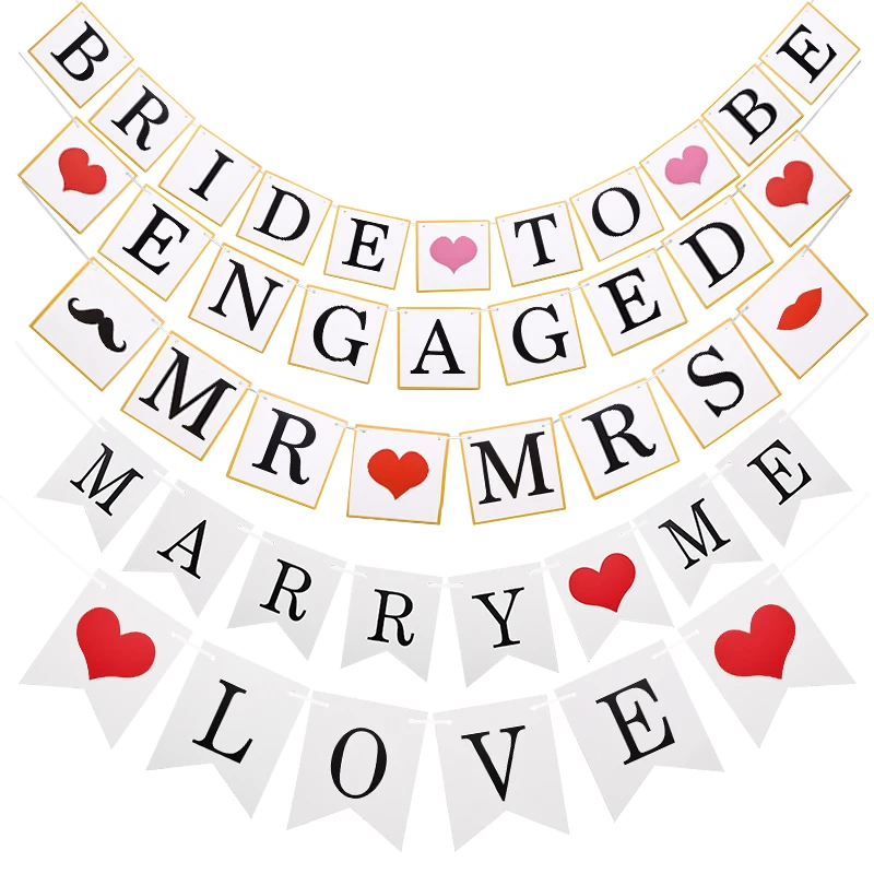 Только что заженный баннер мистер миссис белые буквы Бумажная гирлянда для