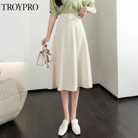 troypro 2022 suit fabric elegant mid length solid color skirt high waist slim a line safety pants anti exposure skirts faldas