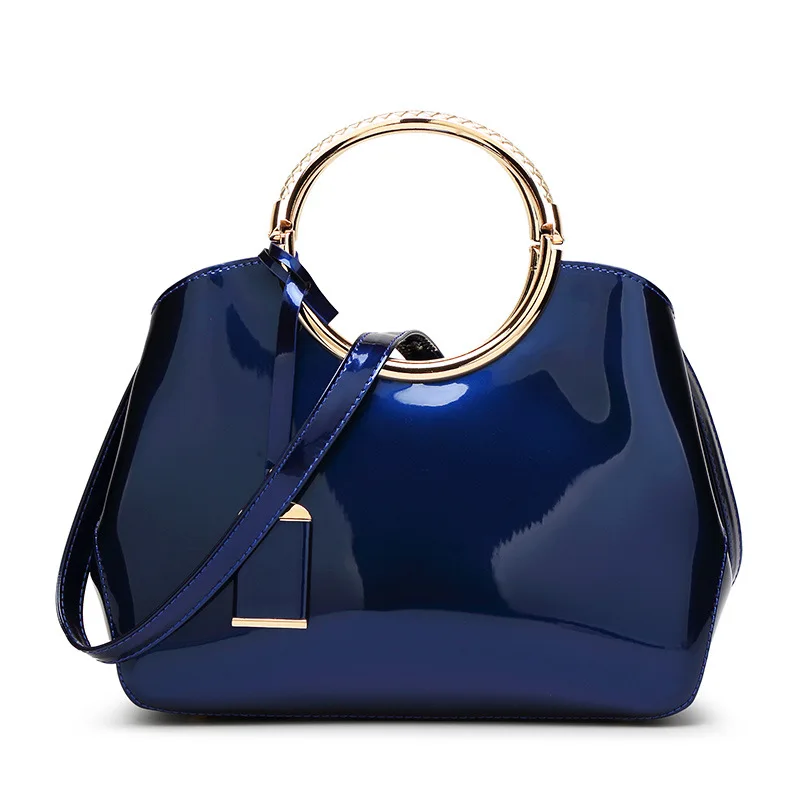 

Luxury Patent Leather Women's Bag Fashion Bright Ladies Crossbody Shoulder Bag Female Ring Top Handle Handbag Evening Clutch Bag