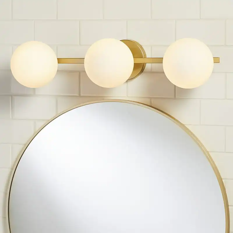 

3Light Frosted Glass Bathroom Vanity Light Burnished Brass Included 3T6 Bulbs