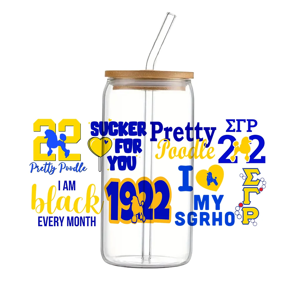 SgRho Pattern UV DTF Transfer Sticker Водонепроницаемые переводные наклейки для стеклянных чашек