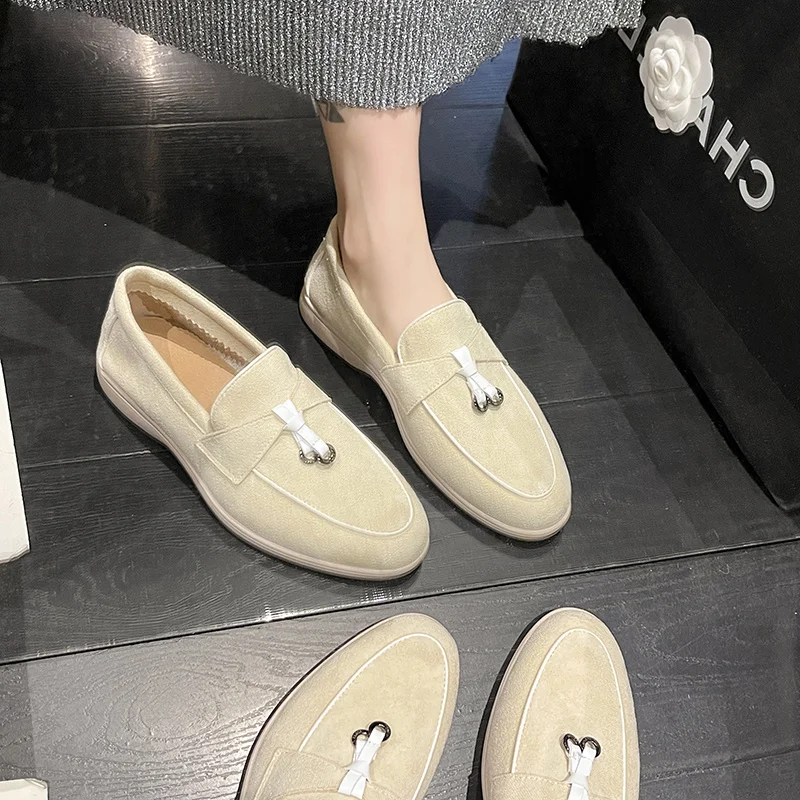 Fashion Suede Beige Women's Boat Shoes Soft Comfortable Loafers For Women Slip-on Low Cut Women Casual Shoes sapato feminino