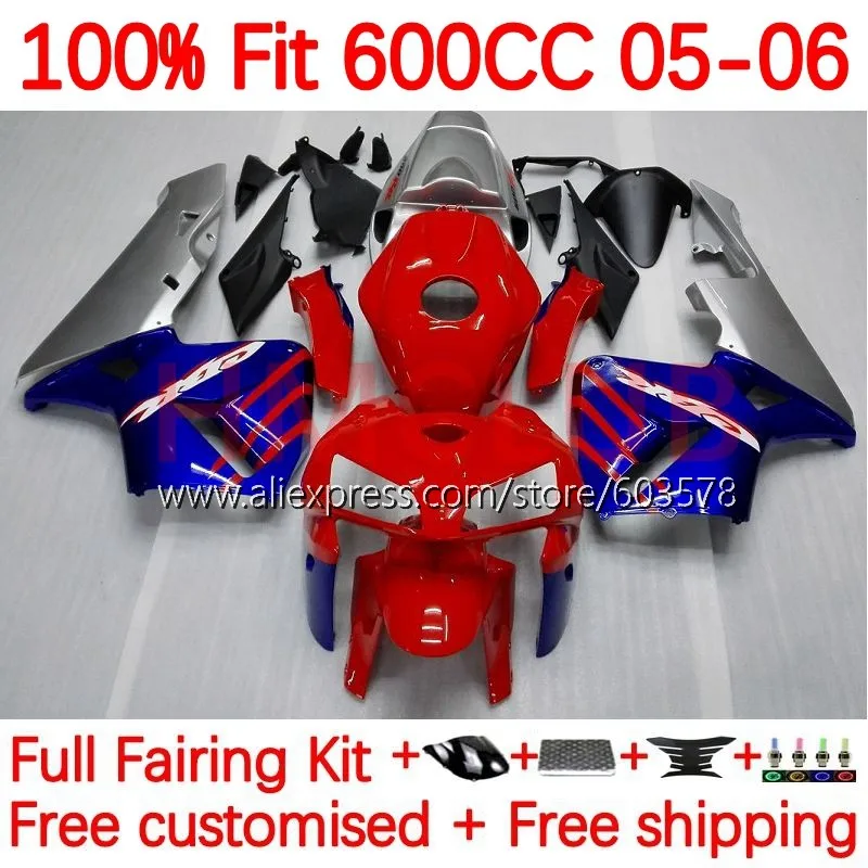 

OEM Body For HONDA CBR600 CBR 600 RR CC 600RR 600F5 F5 CBR600RR 2005 2006 CBR600F5 05 06 Injection Fairing 144No.24 blue silvery