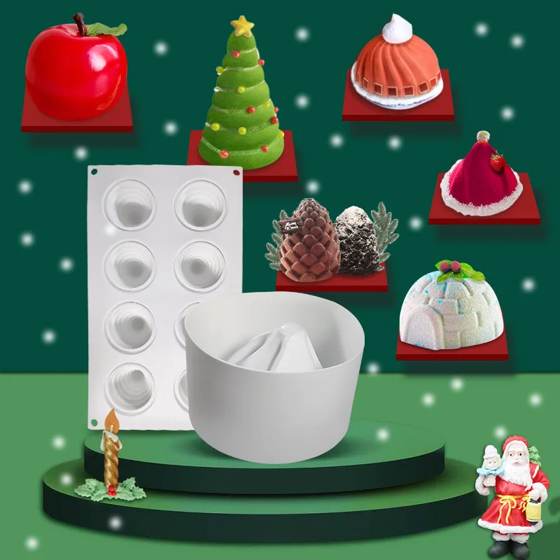 Christmas Silicone Mold Christmas Hat Apple Mousse Cake Mold DIY Christmas Tree Aromatherapy Candle Grinding Tool