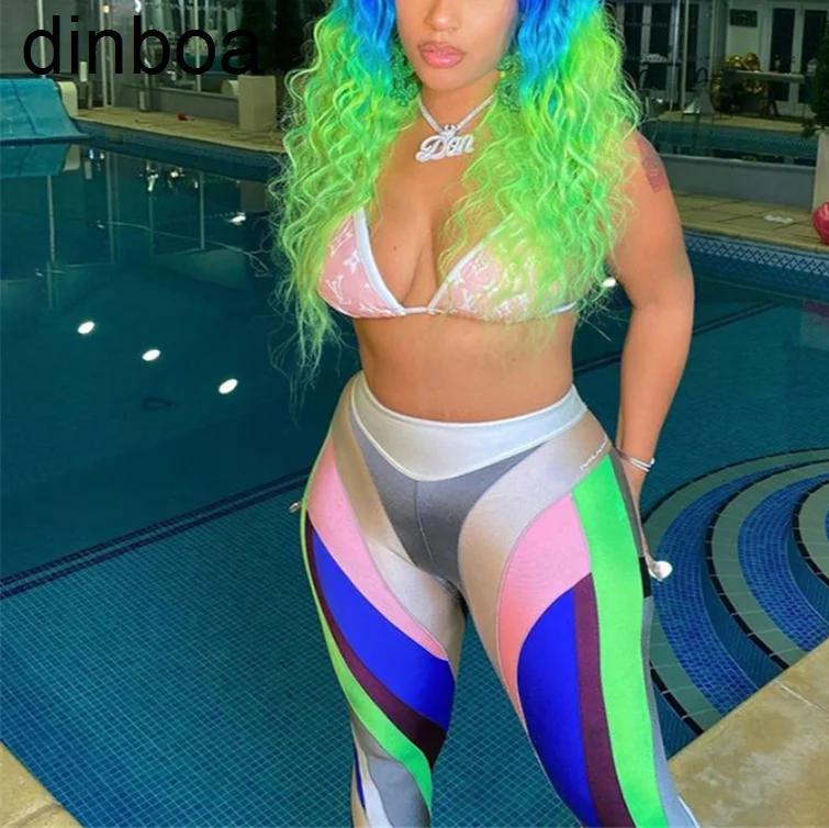 

Dinboa High Waist Striped Leggings Women Clothing Summer Women's Pants & Trousers