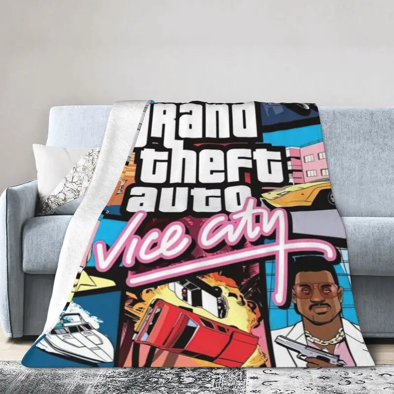 

Grand Theft Auto Vice City Blanket Soft Fleece Autumn Warm Flannel Video Game Throw Blankets for Sofa Office Bedding Bedspread