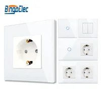 Bingoelec White Light Touch Switch and Wall Socket with Crystal Glass Panel Switches with Sockets for Home Improvement