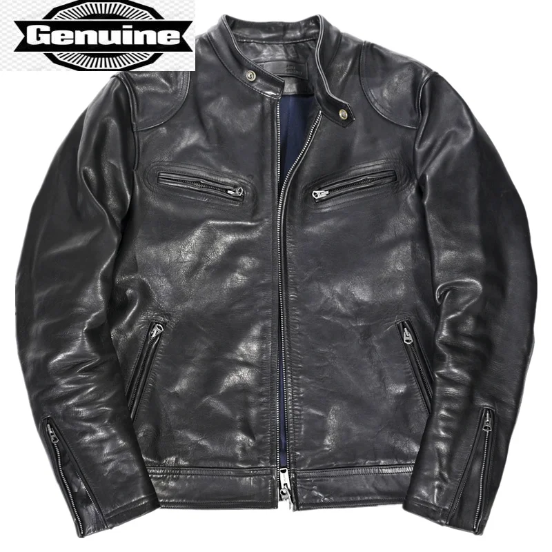 

Качественная кожаная мужская куртка, винтажная мотоциклетная уличная одежда, пальто из воловьей кожи, модная мужская одежда, Chaqueta De Cuero Hombre WPY3737