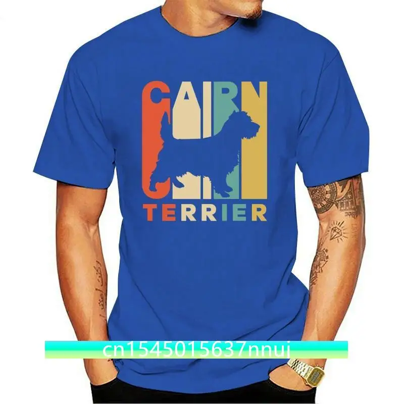 

New Vintage Style Cairn Terrier Silhouette T-shirt 100%Cotton T shirts 2021 Brand Clothes Slim Fit Printing funny Tops Tee shirt