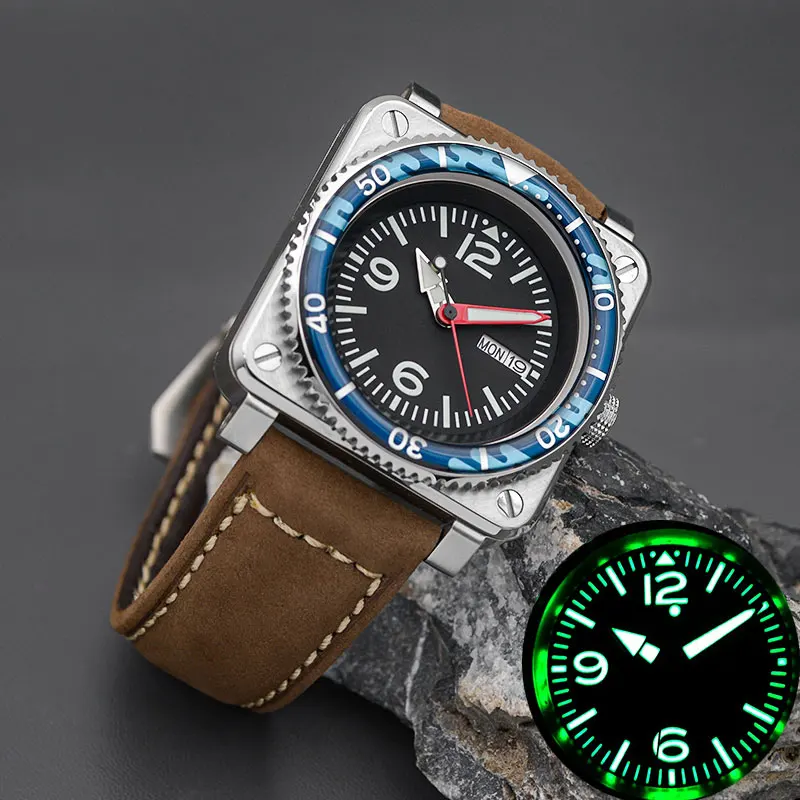 

Seiko 28.5mm Dial Square Men Watch Stainless Steel Sapphire Glass Fit NH35 NH36 Automatic Movement 10ATM Waterproof Diver Watch