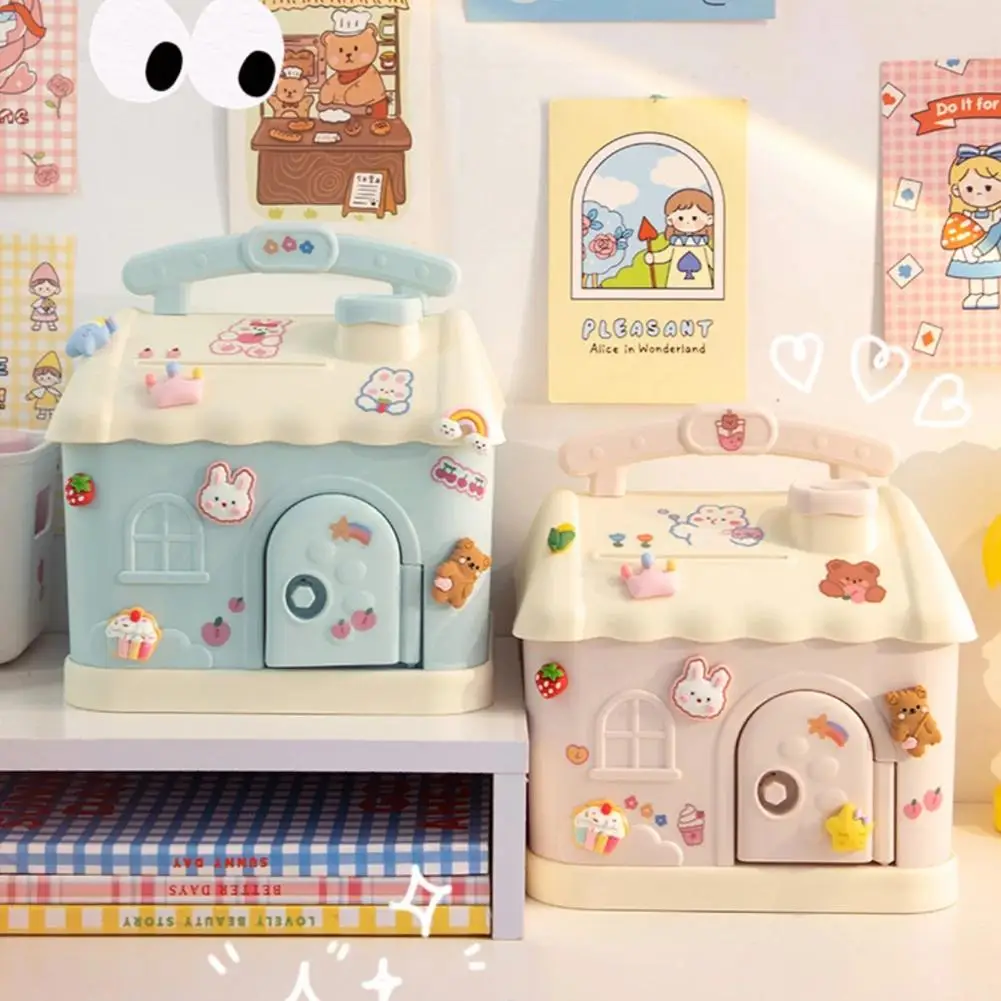 

Cute House Money Box Piggy Bank With Key Diy Stickers Children Xmas New Year Gift For Storing Coins Banknotes