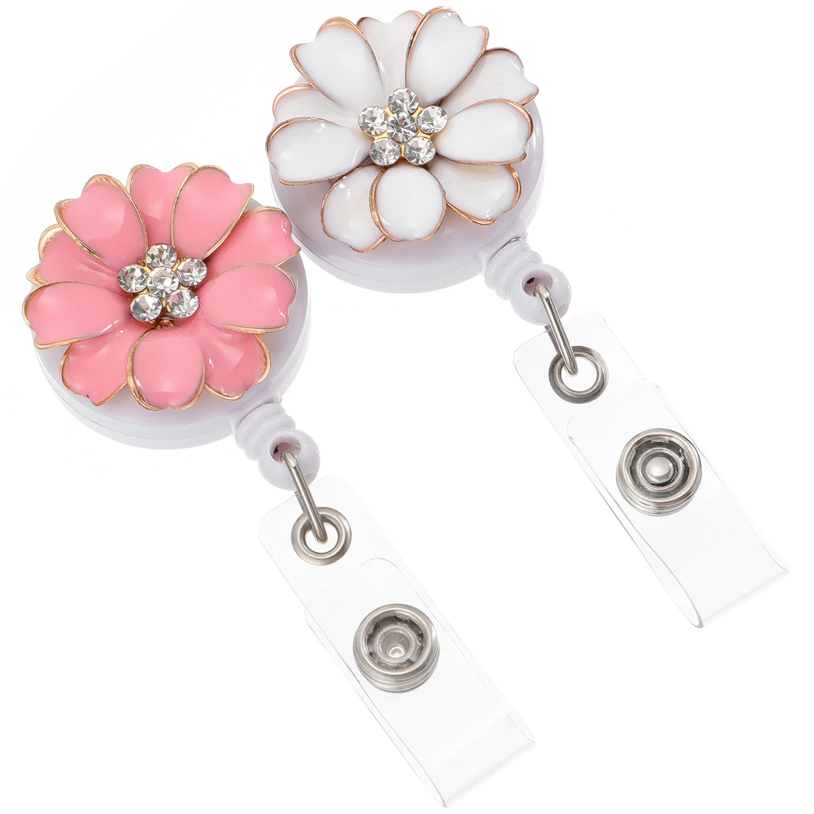 

Easy-to-pull Badge Name Clip Retractable Holder Flower Rhinestone Clips Work Badges Accessories