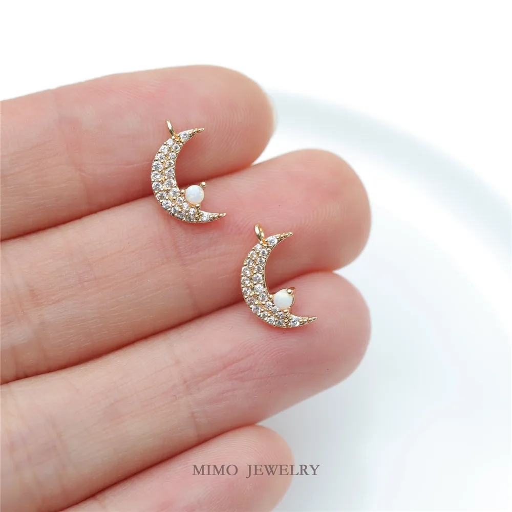 

Micro Inlaid Zircon Artificial Opal Moon Crescent Charm Pendants 14K Gold Plated Brass Jewelry Making Supplies Diy Accessories