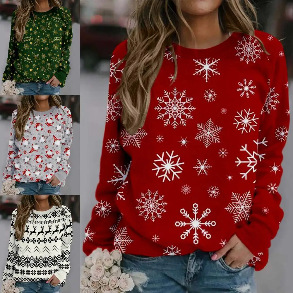 

Loose Fit Christmas Tree Print Pullover Sweatshirt Pullover Sweatshirt Jumper Elk Gnome Print Xmas Pullover for Home