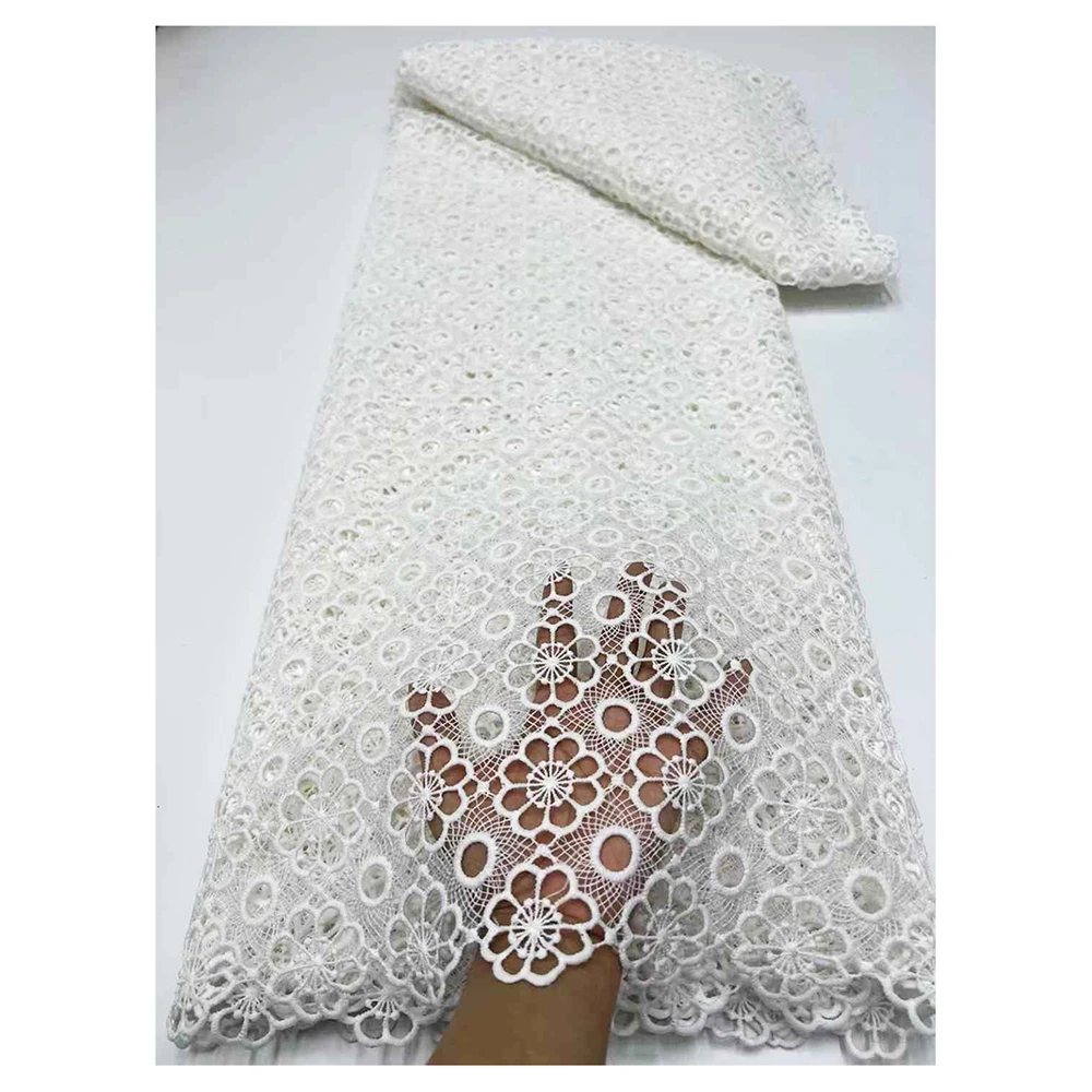 Африканское гипюровое кружево приятное для кожи вышитое белое свадебное платье