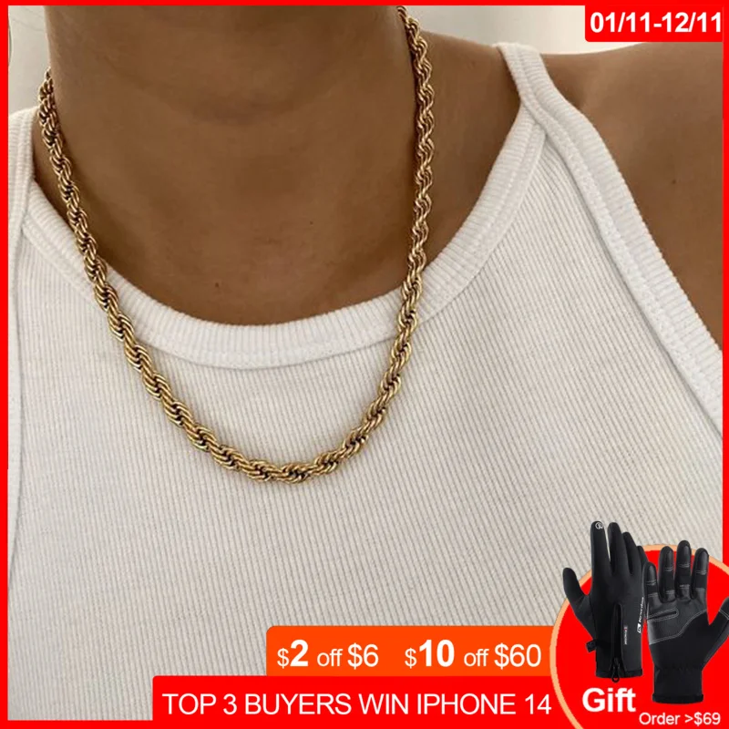 

Vnox Chic Twisted Rope Link Chain Necklaces for Women, Punk Metal Sigapore Chain Collar,Minimalist Stainless Steel Neck Jewelry