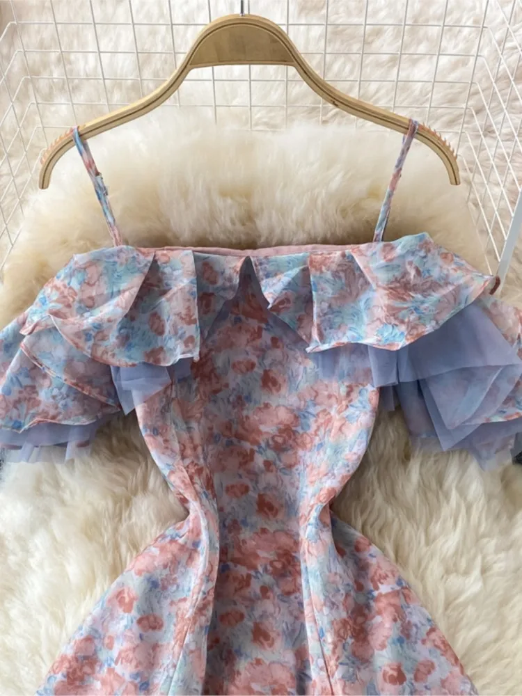 Женское шифоновое платье на бретельках элегантное Сетчатое без бретелек с