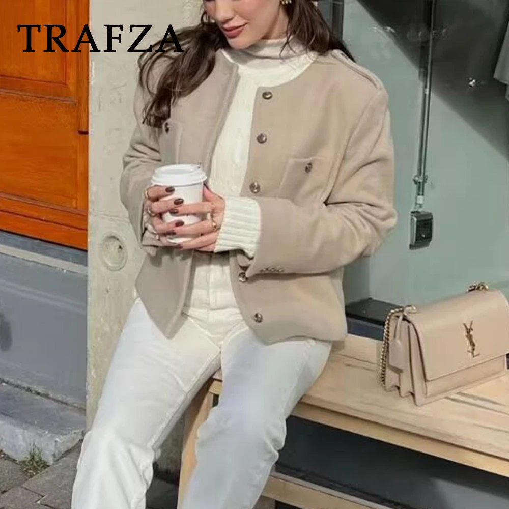 TRAFZA модная зимняя однотонная уличная одежда цвета шампанского 2024 повседневная