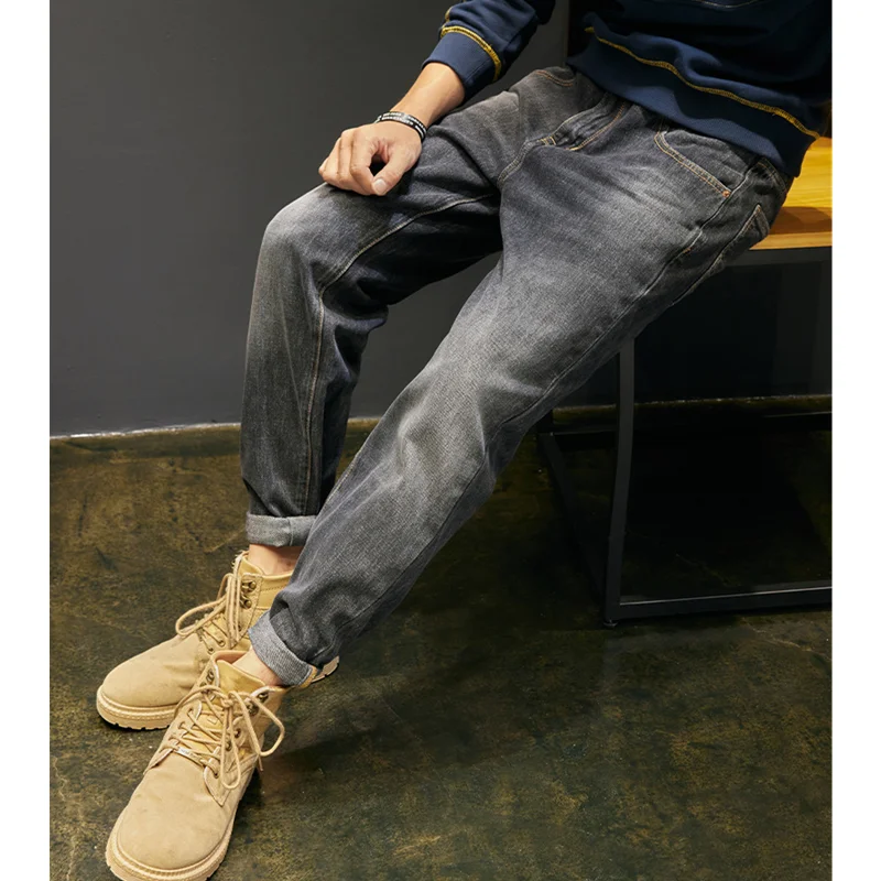 Men Clothing Autumn and Winter Crus Pedis Straight Loose Cylinder Jeans Vintage Chaopai Comfortable Blue Harun Trousers Women