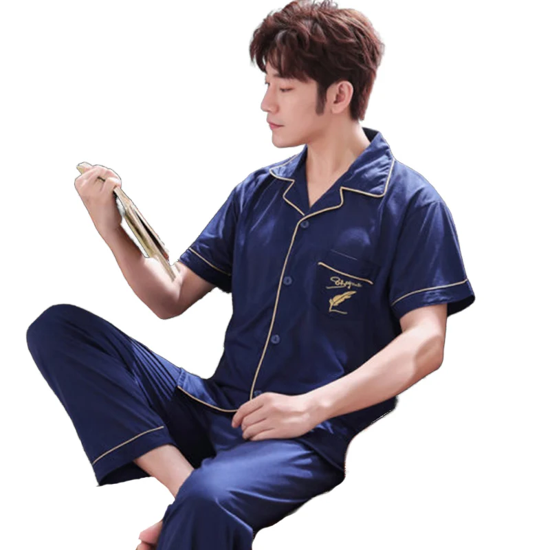 QUHENG Cotton Pijama for Men 2 Pieces Lounge Sleepwear Summer Short Sleeve Bedgown Home Clothes Man  for Sleeping Pajamas Set