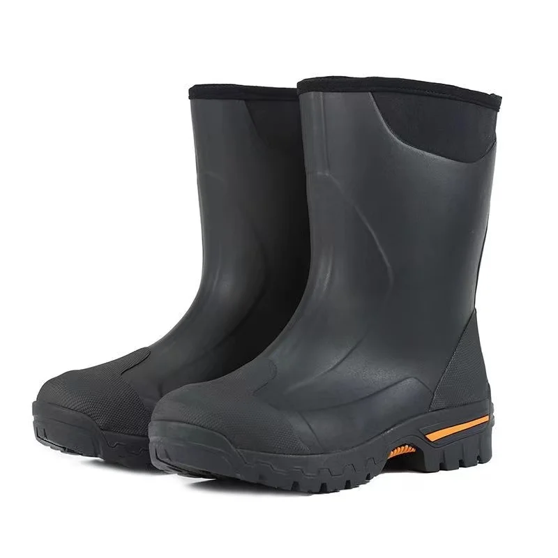 

Большие мужские резиновые ботинки, плюшевые и толстые зимние водонепроницаемые ботинки, теплая и непромокаемая уличная удобная обувь для р...