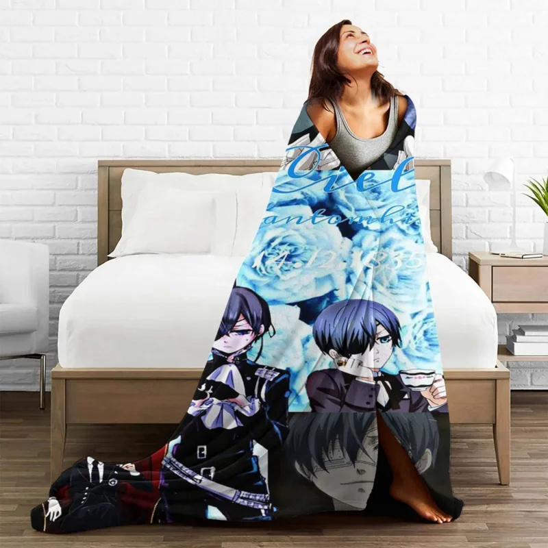 

Одеяла черного Батлера из японского аниме, флисовое осенне-зимнее мягкое одеяло Kuroshitsuji для дивана, спальни, плюшевое тонкое одеяло