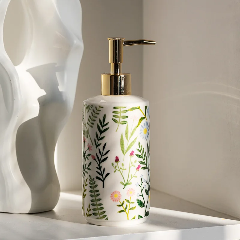 

Flower Ceramic Empty Bottle Hand Sanitizer Shower Gel Shampoo Moisture Lotion Container Soap Dispenser Bathroom Accessories