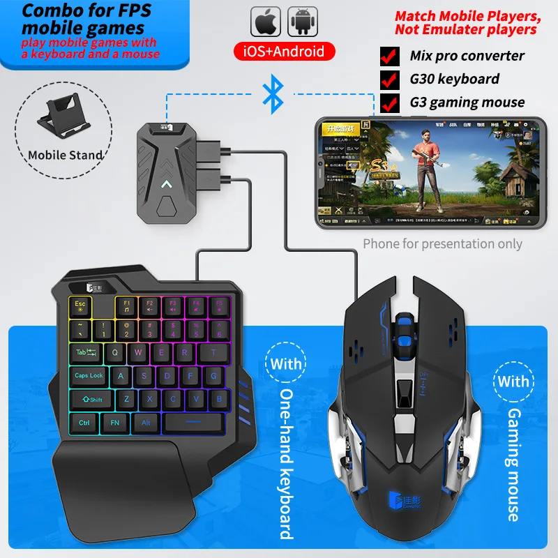 Mobile Gaming Keyboard and Mouse Set RGB Backlit Keyboard and Mouse with Converter Adapter Set for PS4 PS5 Xbox Nintendo Switch
