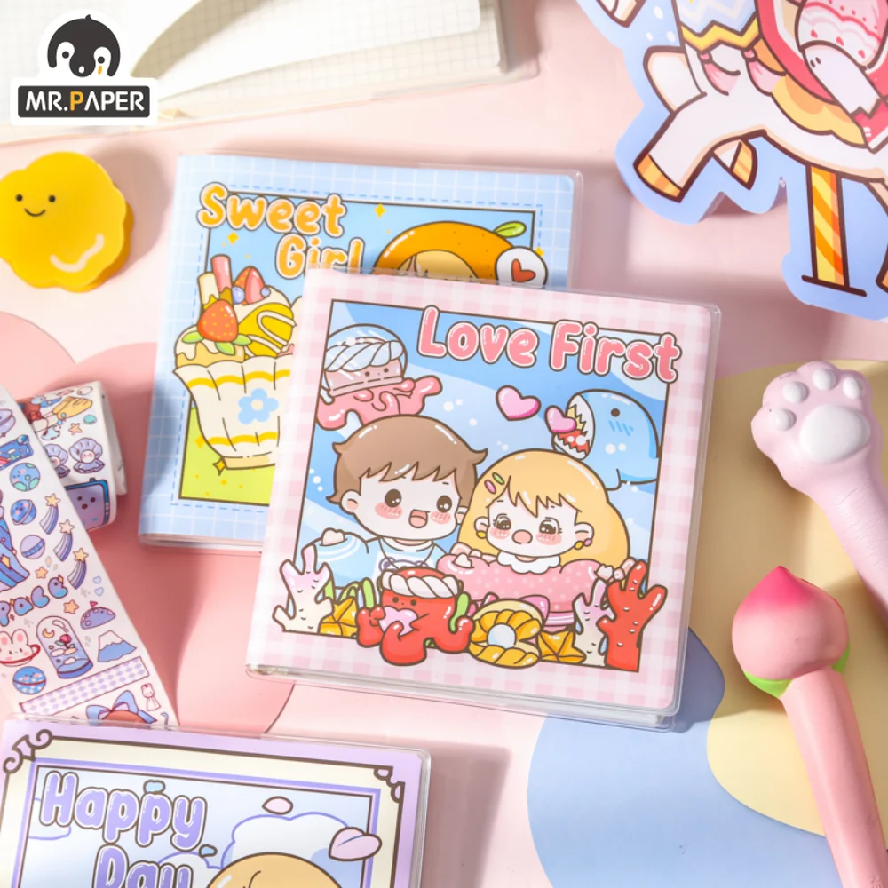 Mr. Paper 128pcs/Book Cute Cartoon Characters Notebooks Journals Kawaii Korean Stationary Sleeve Message Book Student Supplies
