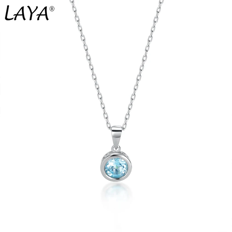 

LAYA 925 Sterling Silver Natural Sky Blue Topaz Bezel Setting Pendant Necklace For Women Original Fashion Jewelry 2022 Trend