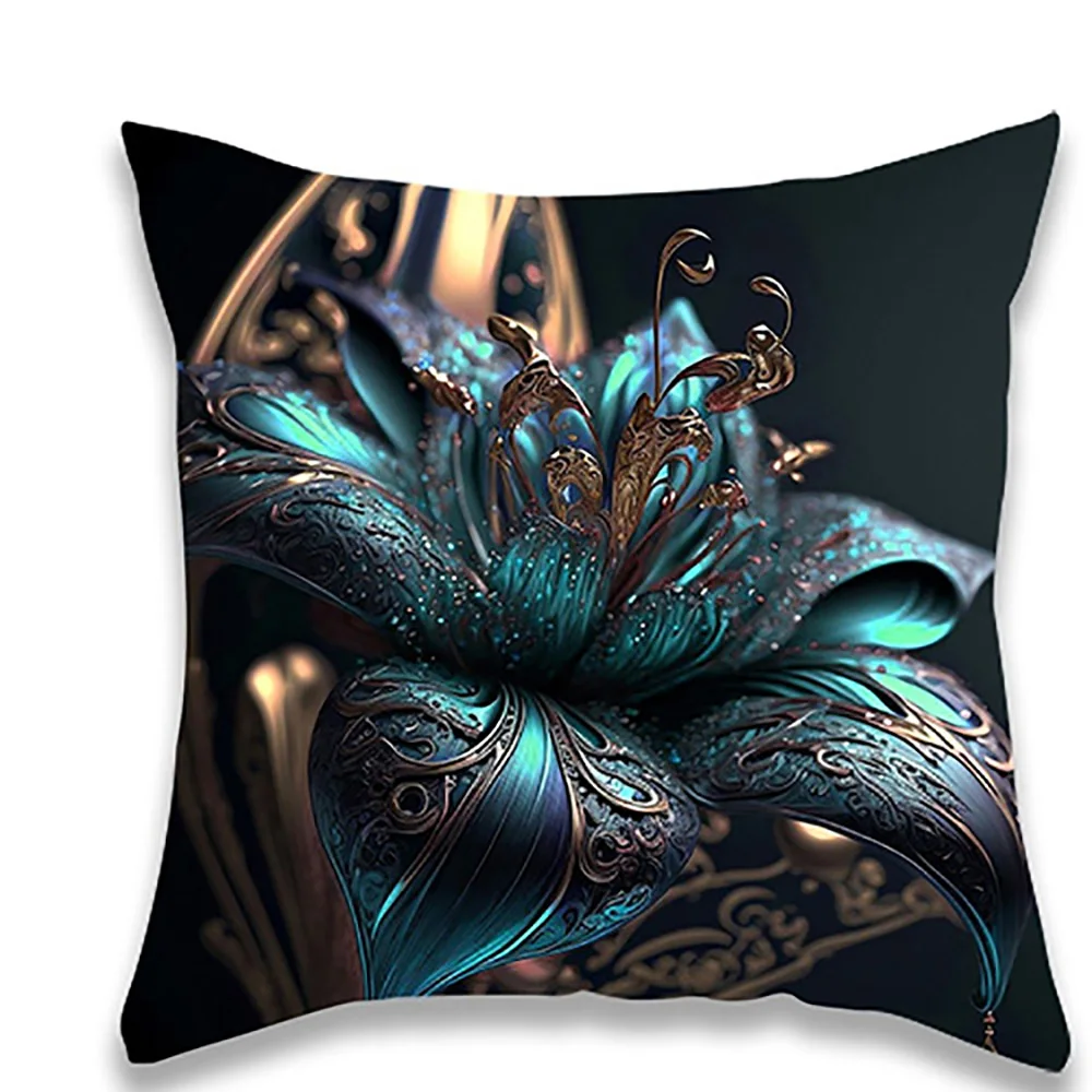 

Декоративная наволочка Teal and Gold Floral 18x18 дюймов