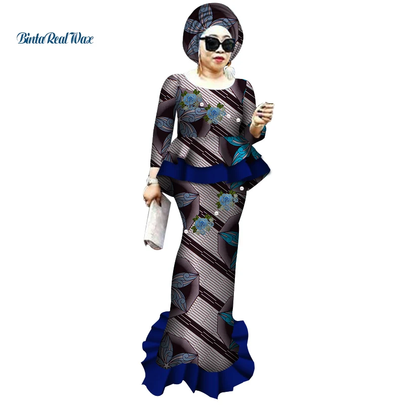 African Clothes Bazin Riche Tops and Long Skirt Sets Print Patchwork 2 piece outfits for women Dashiki Clothing WY3772 | Тематическая