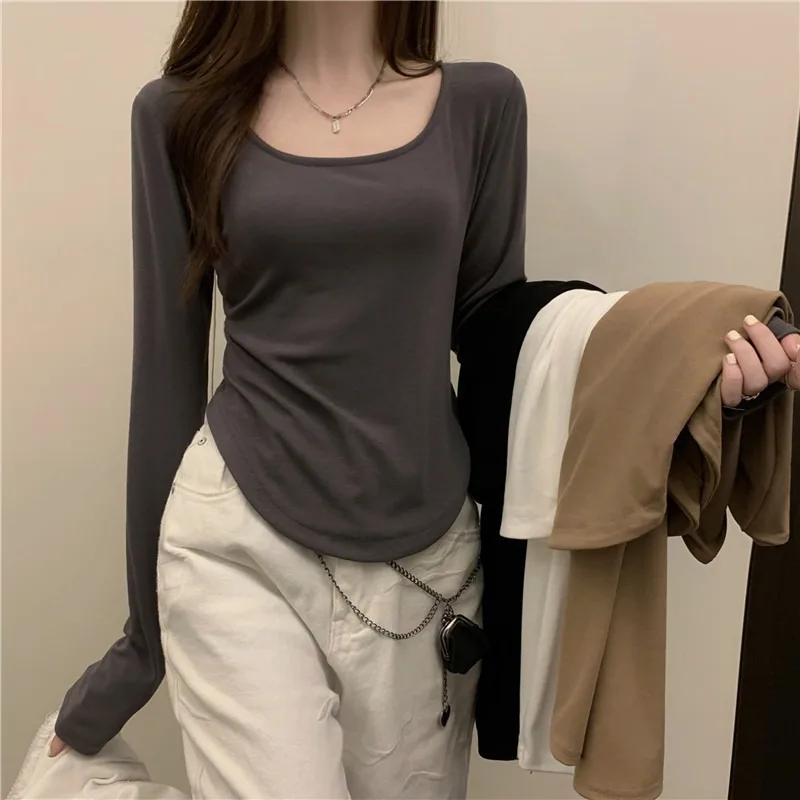 

Long-sleeved Fall And Winter New Irregular Slim Students Casual Short Paragraph Blouse Girls Round Neck Thin Bottoming Shirt