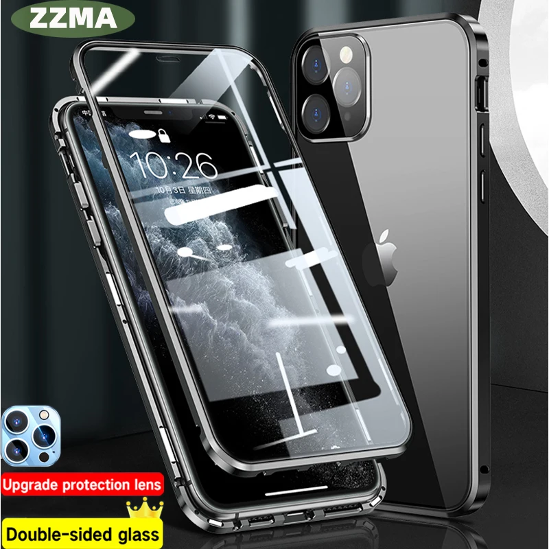 

ZZMA Magnetic Adsorption Phone Case For iPhone 11 12 13 X XS Pro Max XR Mini Case New 360° Full Protection Glass iphone Cover