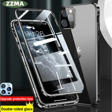 ZZMA-funda de teléfono de adsorción magnética para iPhone, carcasa de vidrio de protección completa de 360 ° para iphone 11, 12, 13, X, XS Pro Max, XR Mini