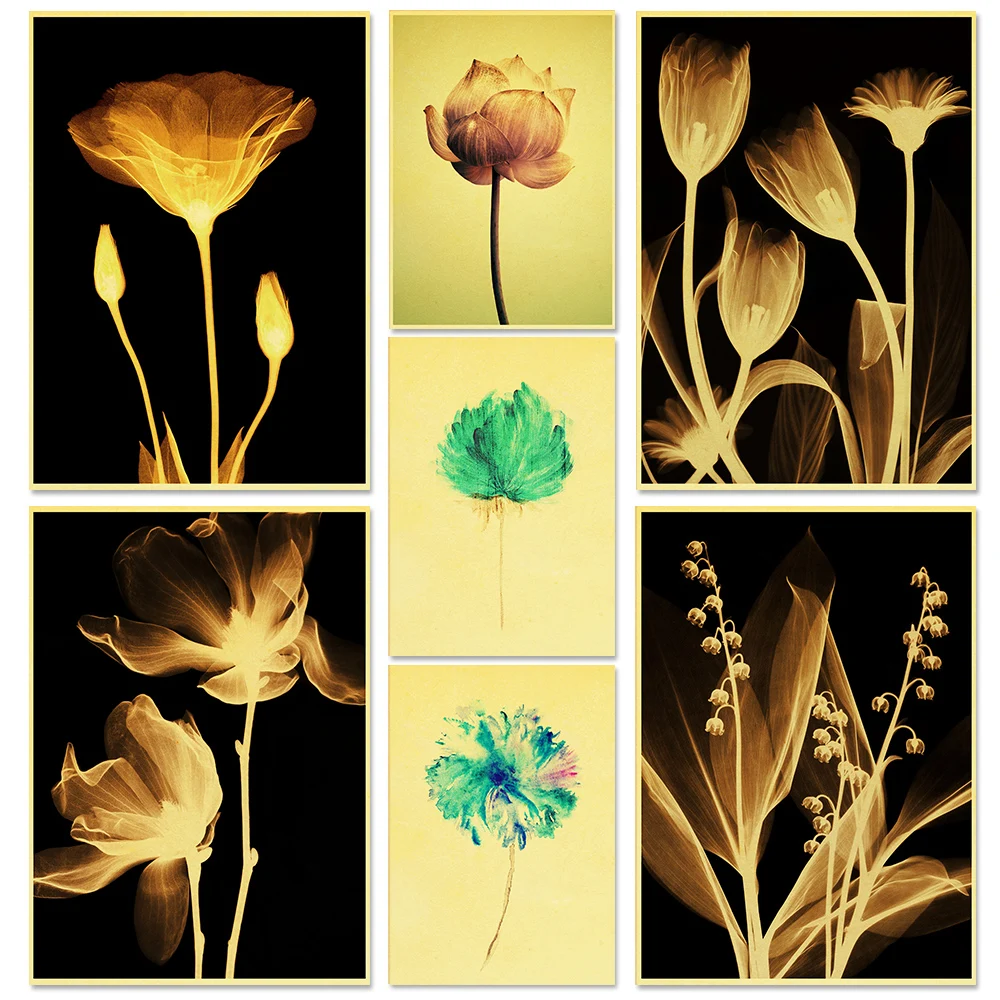 

Ностальгические цветы, винтажная крафт-бумага и печать, плакат HD, прозрачная картина для гостиной, бара, декоративные наклейки на стену