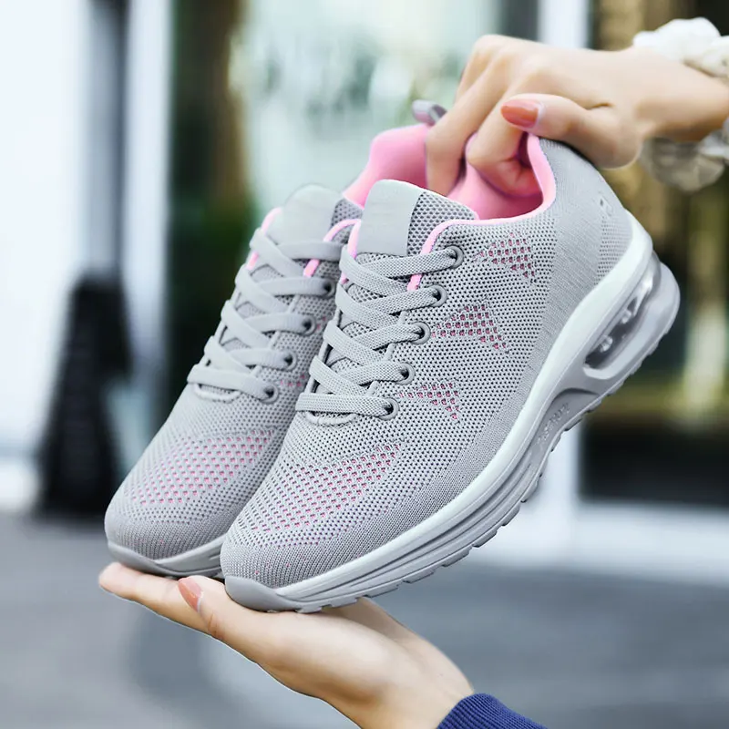 Fashion Air Cushion Women's Sneakers Outdoor Wear-resistant Non-slip Running Shoes Mesh Breathable Casual Flat Women's Shoes