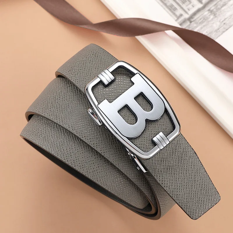 2023 Male Belt Automatic B Buckle Real Leather High Quality Belts for Men Width 3.4cm Strap Casual Buises for Jeans